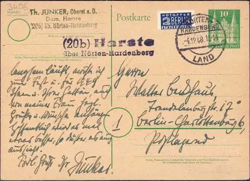 O-0183, Karte mit Posthilfsstellenstempel über Nörten Hardenberg Heimatbeleg 