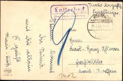 O-0184, Karte mit Posthilfsstellenstempel über Nörten Hardenberg Heimatbeleg , Nachporto