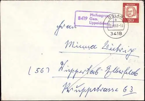 O-0186, Posthilfsstellenstempel über Uslar Heimatbeleg 