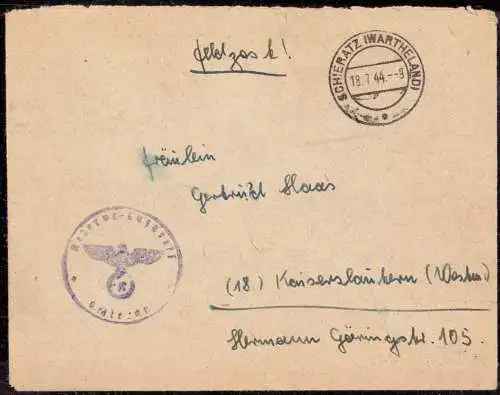 O 0191, Wartheland, Westpreussen, Feldpostbrief aus dem Reserve Lazarett in Schieratz, Sieradz Kreis Lodz