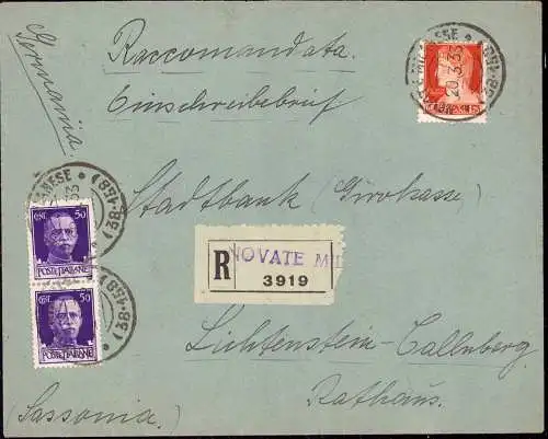 600085 | Einschreiben von Novate / Milano nach Deutschland | Novate, Milano