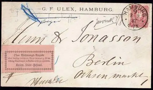 600095 | Firmenbrief der Firma G. F. Ulex mit Retourzettel  | Hamburg (W - 2000), Berlin (W - 1000),