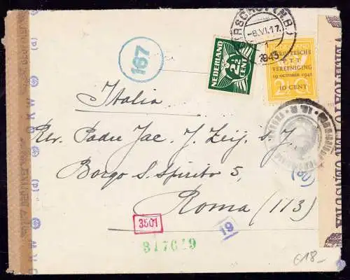 600128 | Niederlande 1943, Brief aus Oirschot, Provinz Noord-Brabant.durch die Zensuren nach Italien | Oirschot