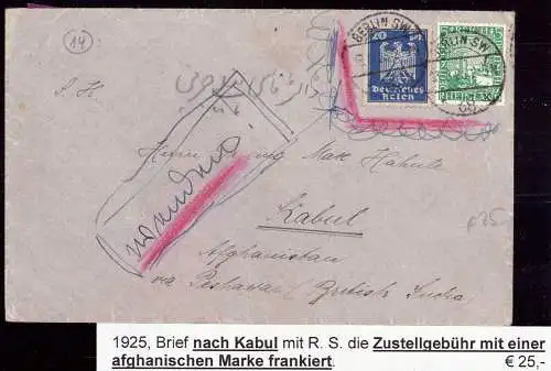600134 | Brief aus Berlin nach Kabul, Afghanistan. Rückseitig die Zustellgebühr mit einer afghanischen Marke | Kabul