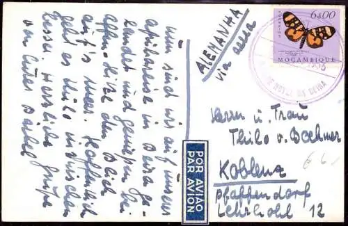 600153 | Postkarte, per Luftpost aus Beira, Mocambique, Mosambik, Schmetterling  |