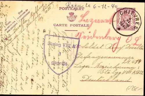 600175 | Dekorative Ganzsache 1940 aus Chievres, Belgien in das Stalag 8 A in Görlitz Moys | Chievres (B 7950 Belgien),