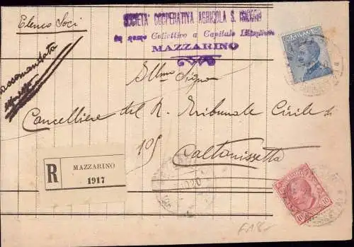 600184 | Italien, Brief per Einschreiben aus Mazzarino, Sizilien, Sicilia | Mazzarino
