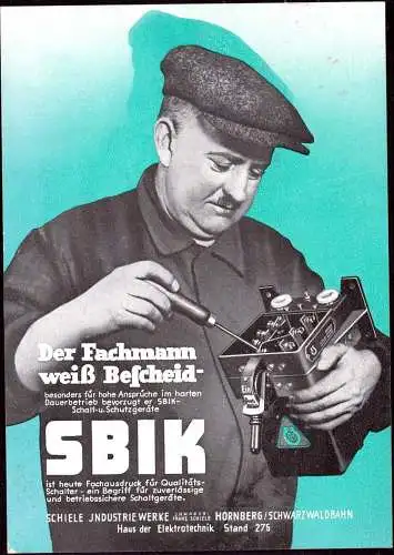 600299 | Werbung der Schiele Industrie Werke auf der Leipziger Messe, SBIK, Elektrotechnik | Hornberg (W 7746)