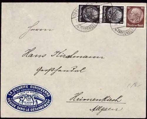 600302 | Reside dans le Desarmenent, Nie wieder Krieg, Vignette auf Brief  | Überlingen (W - 7770), -,