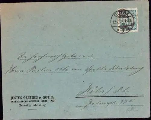 600381 | Inflation, Brief mit Firmenlochung Perfin der Firma Julius Perthes  | Gotha (O - 5800), -,