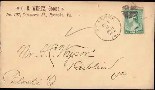 600464 | sauberer Brief aus Roanoke, Virginia  | -, -,