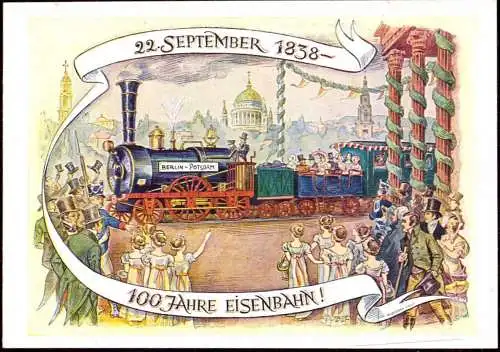 600510 | Karte zum Jubiläum 100 Jahre Eisenbahn  | Potsdam (O - 1500), Berlin (W - 1000),
