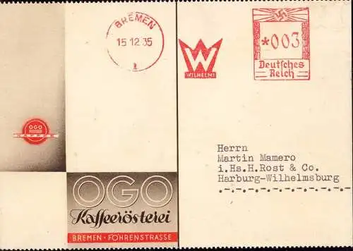 600513 | Dekorative, Werbekarte der Kaffeerösterei OGO | Bremen (W 2800)