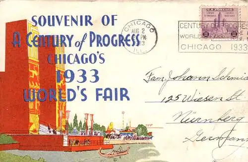 600607 | Souvenir, Brief von der Weltausstellung A Century of Progress, Chicago, World Fair  | -, -,