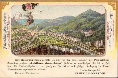 600628 | Werbekarte für Mineralwasser mattoni Giesshübel Sauerbrunn, Ballon | Karlsbad, Stadt (Kreis Stadtkr. Karlsbad G