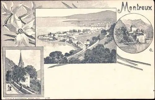600643 | Lithographie, Ansichtskarten Vorläufer Entwurf E. Lauterburg, Bern, (Erh 3)  | Montreux (CH - 1820 Schweiz), -,