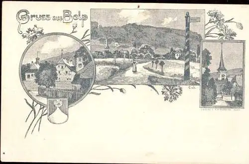 600648 | Lithographie, Ansichtskarten Vorläufer Entwurf E. Lauterburg, Bern, (Erh 3)  | Belp (CH - 3123 Schweiz), -,