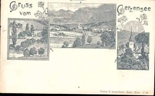 600650 | Lithographie, Ansichtskarten Vorläufer Entwurf E. Lauterburg, Bern, (Erh 3)  | Gerzensee (CH - 3115 Schweiz),