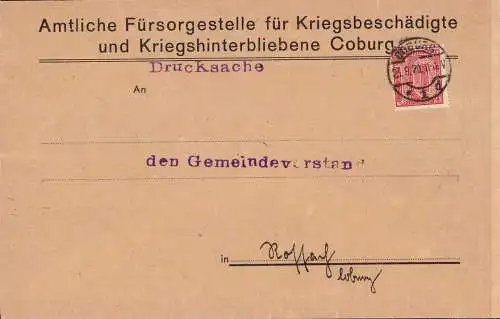 600662 | Dienstbrief der Amtlichen Fürsorgestelle für Kriegsbeschädigte und Hinterbliebene | Coburg (W 8630)