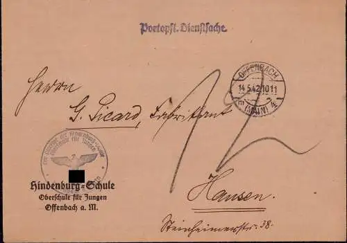 600663 | Dienstbrief der Hindenburg Schule  | Offenbach (W - 6050), -,