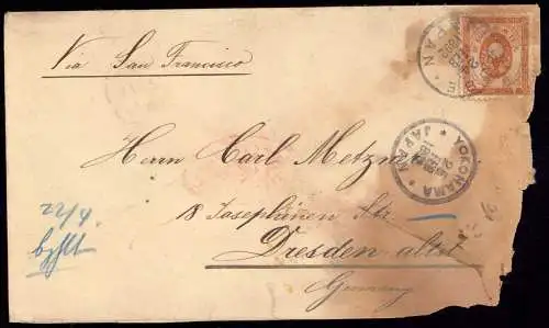 600665 | Brief Japan 1892 aus Kobe über Yokohama nach Dresden, Erh 4-5, Fleckig  | -, -,