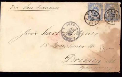 600666 | Brief Japan 1889 aus Kobe über Yokohama nach Dresden, Erh 4-5, Fleckig  | -, -,