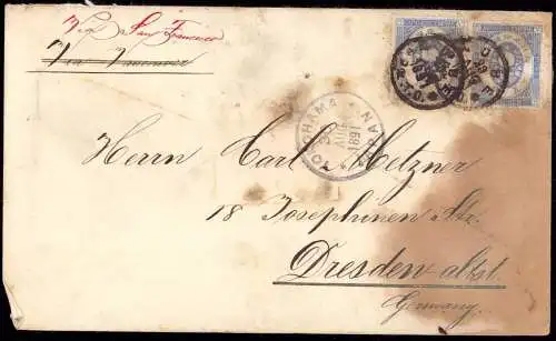 600669 | Brief Japan 1894 aus Kobe über Yokohama nach Dresden, Erh 4-5, Fleckig  | -, -,