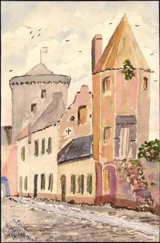 600672 | Handgemalte Ansichtskarte, Aquarell, eine Studie von Willi Hartman | Zons (W 4047)