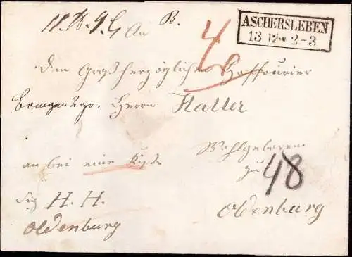 600681 | anbei eine Kiste, ein Paketbegleitbrief mit Taxvermerken | Aschersleben (O 4320), Oldenburg (W 2440)