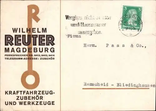 600752 | Karte mit dekorativem Firmenlogo Wilhelm Reuter, Auto, Werbung | Magdeburg (O 3010)