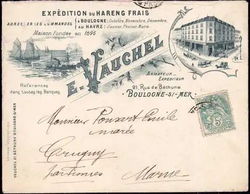 600783 | Enveloppe décorative de l'entreprise E. Vauchel, Publicité | Boulogne sur Mer;Pas-de-Calais (F 62200 Frankreich