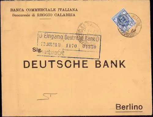600892 | Brief mit Firmenlchung, Perfin der Banca Commerciale Italiana, Reggio Calabria, Villa San Giovanni  |