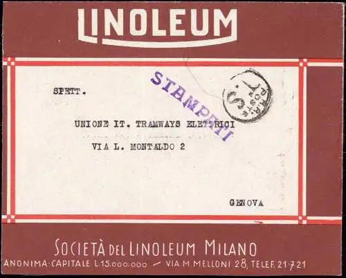 600932 | Erhaltung 2 - 3, beschnitten, Eine dekorative Werbung der Societa del Linoleum,  | Milano, -,