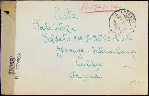 601020 | Kriegsgefangenenpost POW, Zensur aus Viagrande, Catania, Sicilia nach POW Camp Florence, Arizona, USA  | -, -,