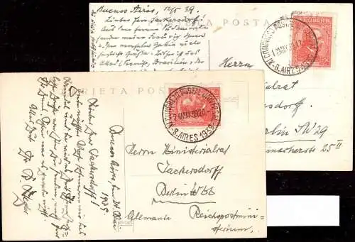 601034 | Argentinien, Buenos Aires, 2 Karten des Deutschen Deligierten Ziegler beim 11. Weltkongress der UPU 1939, Post
