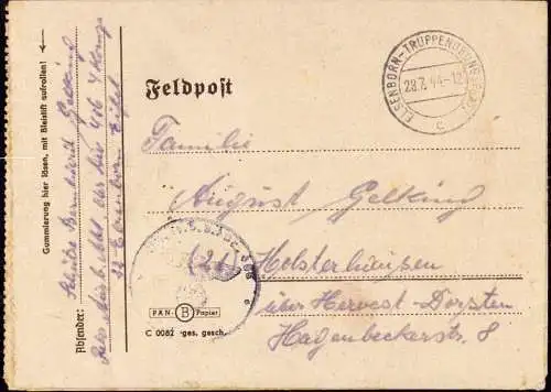 601064 | Feldpostbrief von dem Truppenübungsplatz Elsenborn, Belgien  | Bütgenbach (B - 4750 Belgien), -,