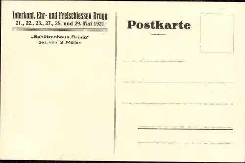 601080 | Künstlerkarte, Schützenhaus gez. Von G. Müller, Schützenfest | Brugg (CH 5200 Schweiz)