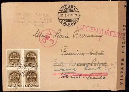 601102 | Zensur, Censored, cover, 1940 from Hungary to Sumatra, Censored in Singapore and Batavia  | -, -,
