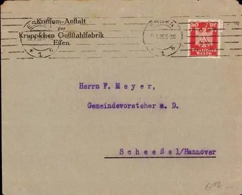 601153 | Firmenlochung, Perfin, Brief der Konsum Anstalt der Eisenwerke Krupp  | Essen (B - 2910 Belgien), -,