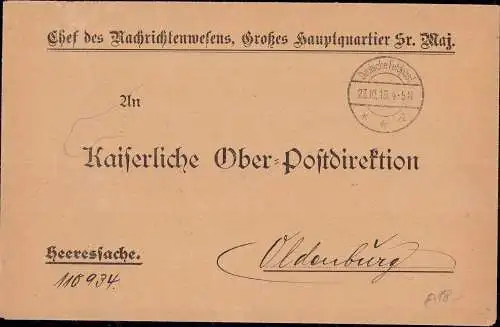 601157 | Feldpost, Dienstbrief Chef des Nachrichtenwesen, Großes Hauptquartier Hotel Britannique | Spa (B 4900 Belgien)