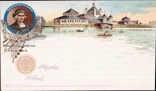 601196 | Bildganzsache Weltausstellung, World`s Columbian Exhibition, Kolumbus, Fischerei, Chicago, Illinois, USA  | -,