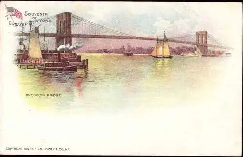 601198 | Bildganzsache 1897, Brooklyn Bridge New York, USA  | -, -,