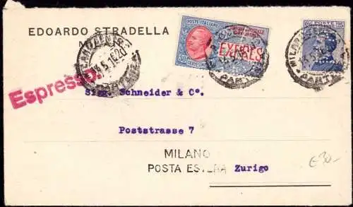 601203 | Italien, Firmenlochung Perfin, Eduardo Stradella, Milano, Express Marke beschädigt  | -, -,
