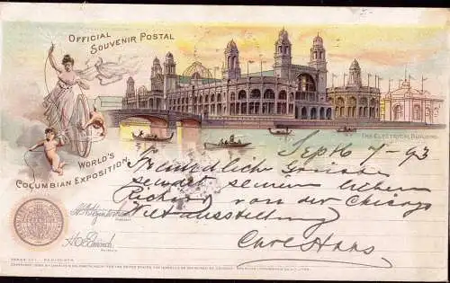 601217 | Bildganzsache Weltausstellung,World`s Columbian Exhibition,Kolumbus,Elektric,Energy,Chicago, Illinois, USA used
