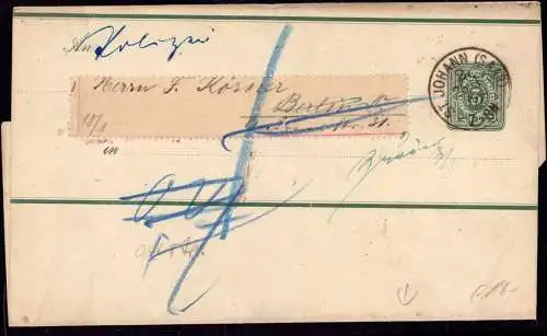 601227 | Streifband aus St Johann (Saar) nach Berlin mit vielen Suchvermerken, Retour, Zurück, Polizei | Saarbrücken (W