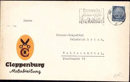 601232 | Dekorativer Brief der Massabteilung des Kaufhaus Cloppenburg  | Braunschweig (W - 3300), -,