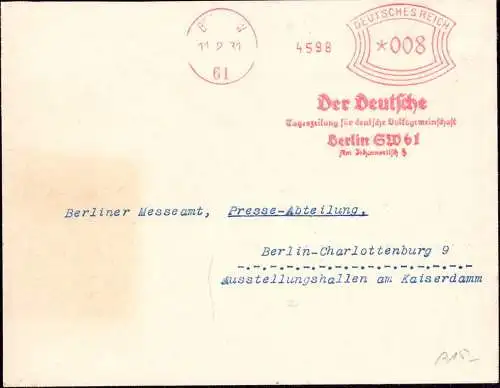 601234 | dekorativer Freistempel Tageszeitung "Der Deutsche" Deutsche Geschichte (DAF) Deutsche Arbeitsfront | Berlin (W