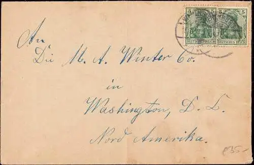 601237 | 1909, Brief nach USA, Sonderporto 10 Pfg. Direkter Weg  | Vienenburg (W - 3387), -,