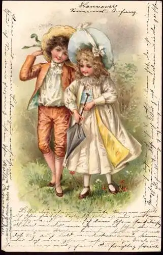 601263 | Ansichtskarte,Litho, Schirm, Mode, Paar  | -, -,