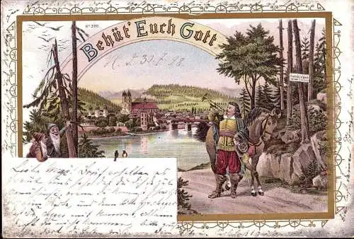 601266 | Ansichtskarte, Litho, Behüt dich Gott, Scheffel, Trompeter | Säckingen (W 7880)